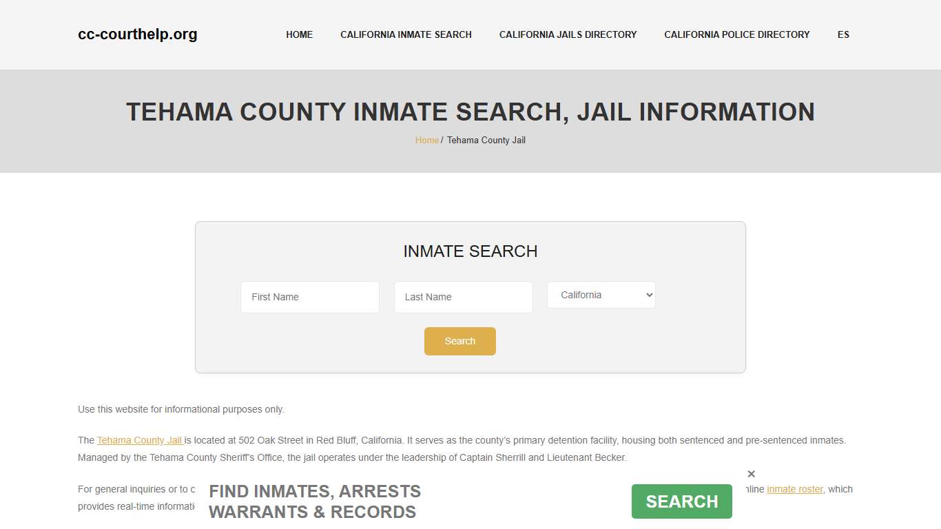 Tehama County Inmate Lookup, Jail Roster