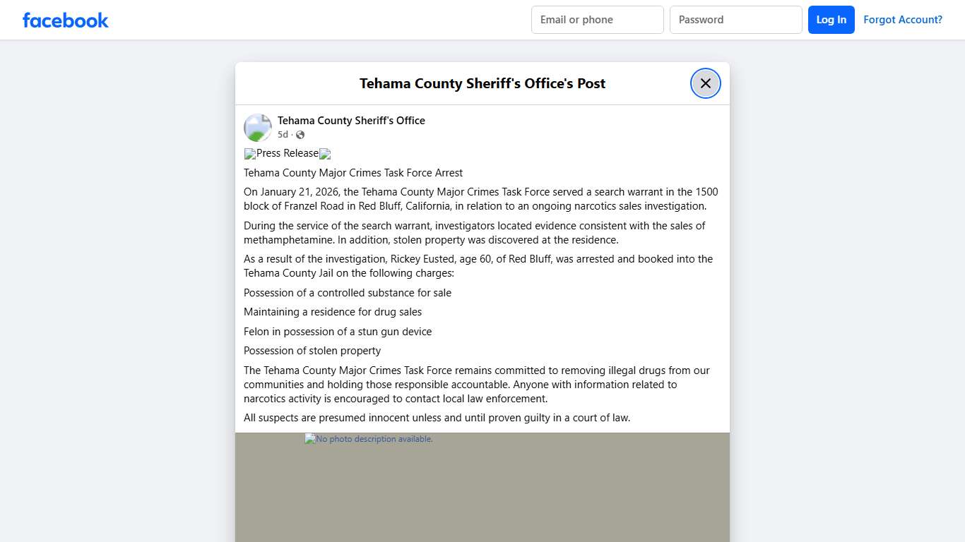 🚨Press Release🚨 Tehama... - Tehama County Sheriff's Office Facebook